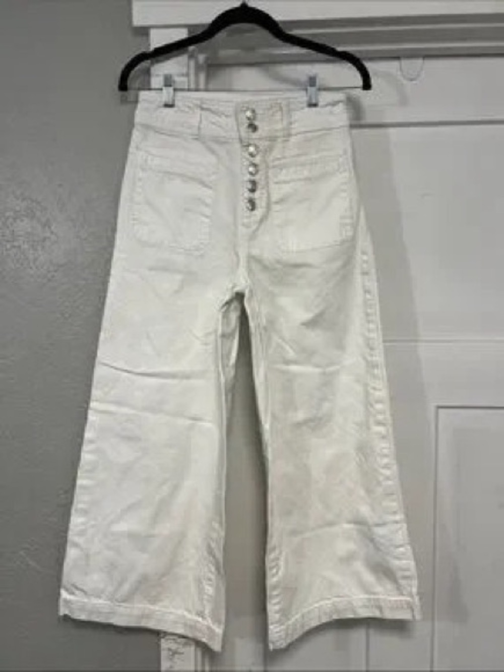 High-Rise White Wide-Leg Jeans with Button Fly